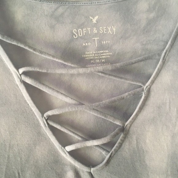 AMERICAN EAGLE Blue Gray Tie Dye Strappy Neck - Picture 4 of 4